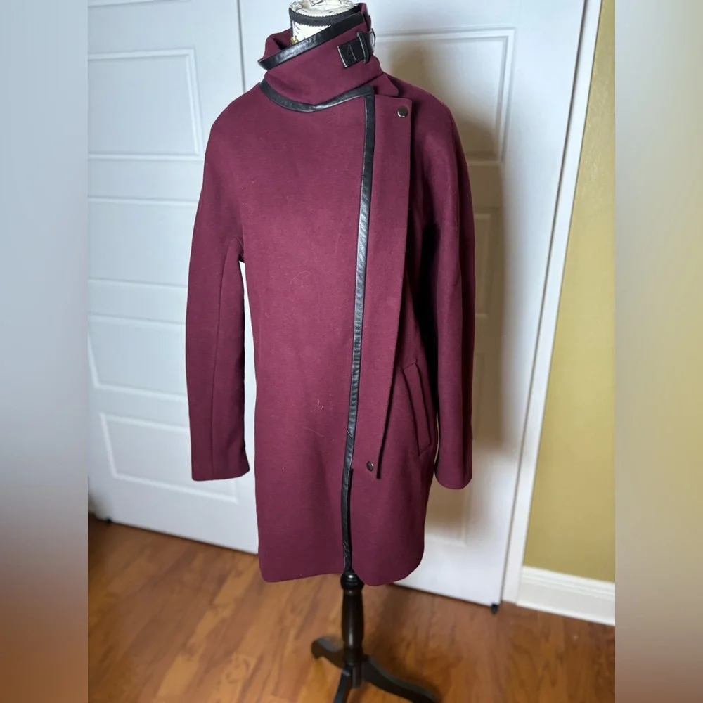 Madewell City Grid Asymmetrical Coat in Dark Cabernet